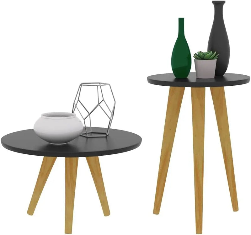 Conjunto de Mesa de Chá Cissa Matte Black, Centro e Lado, Retrô